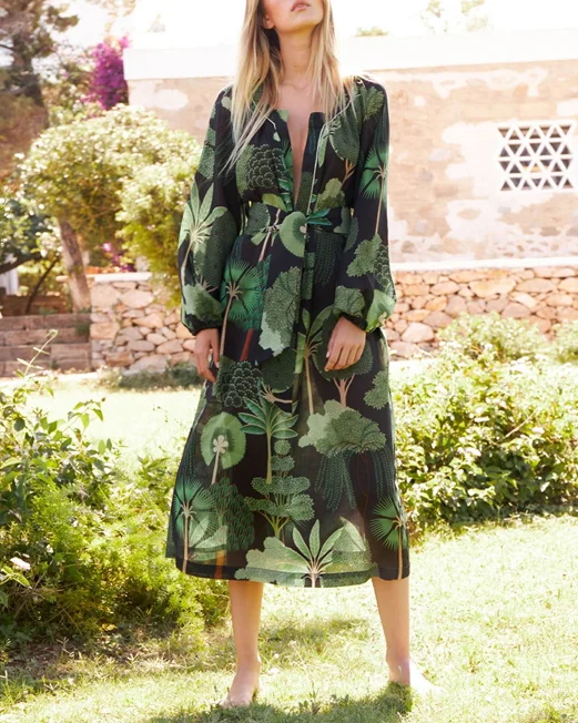 Black Green Printed Remi Dress