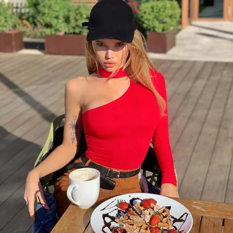 women jumpsuit bodysuit spring sexy fashion hanging clothing neck one shoulder slim slimming bottoming clothes catsuit top para