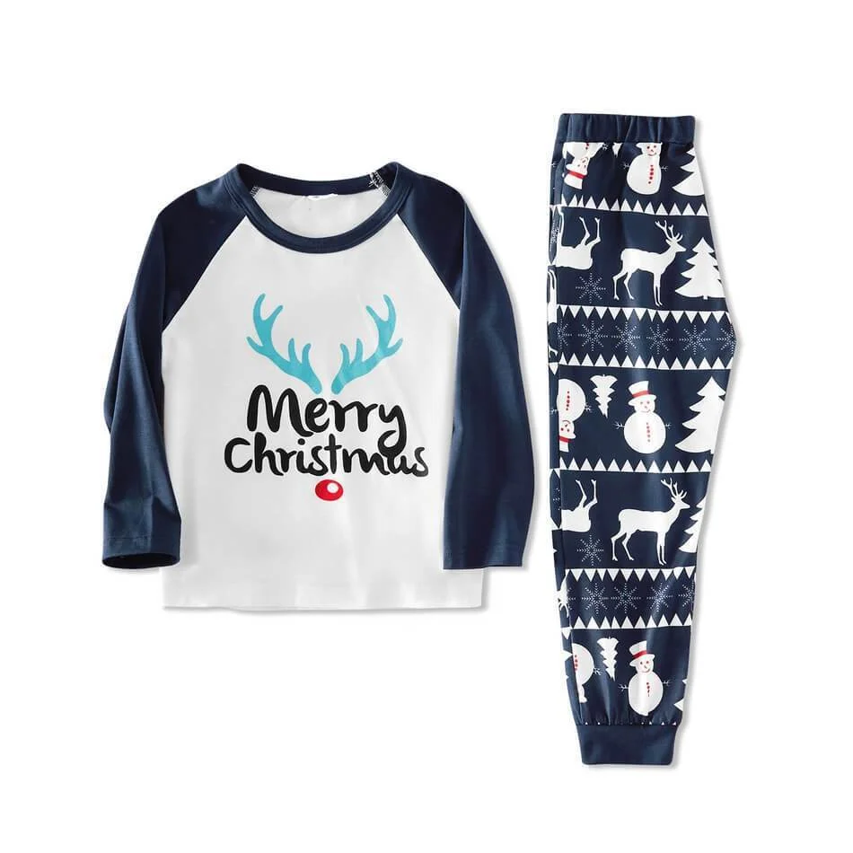 Christmas Antler Top and Snowman Reindeer Print Pants Family Matching Pajamas Sets