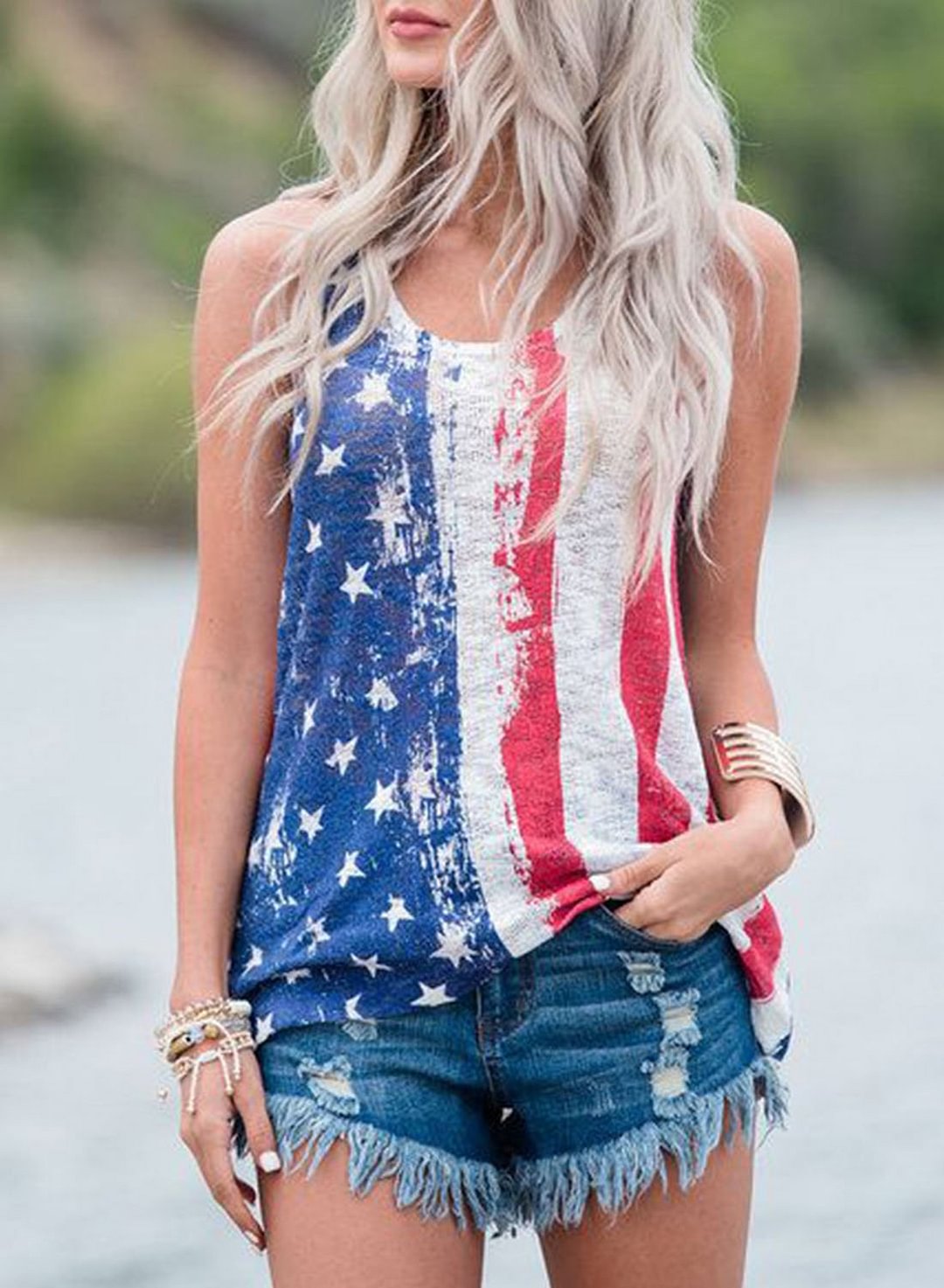 Women's Tank Tops Flag Round Neck Casual Tank Top