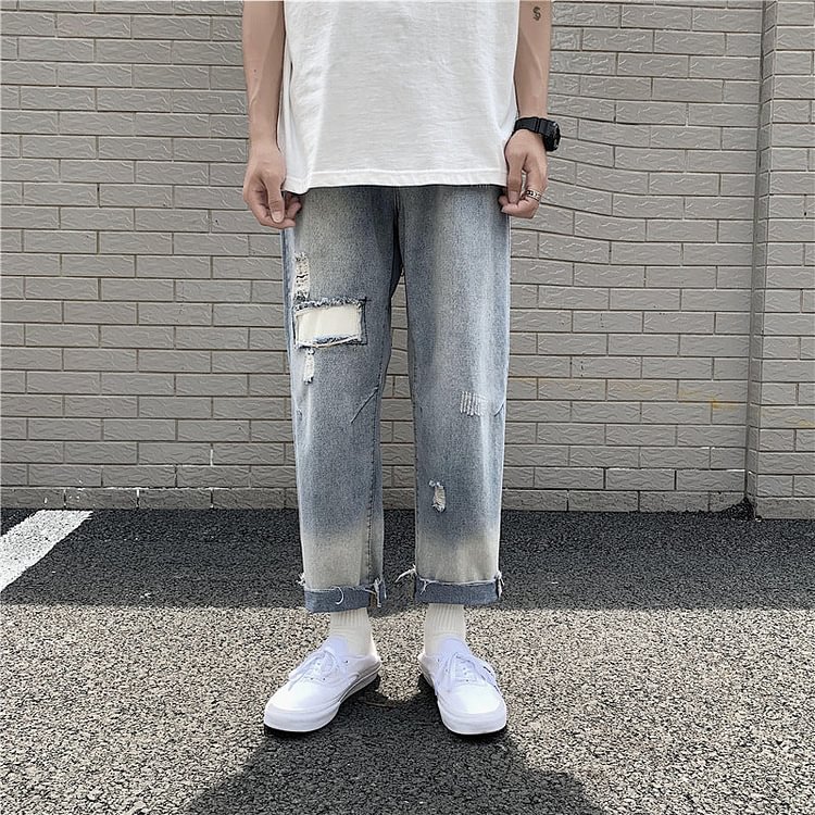 Spring and Summer Jeans Men's Trousers Large Size Loose Cropped Pants Men's Trousers Men's Clothing Men Jeans