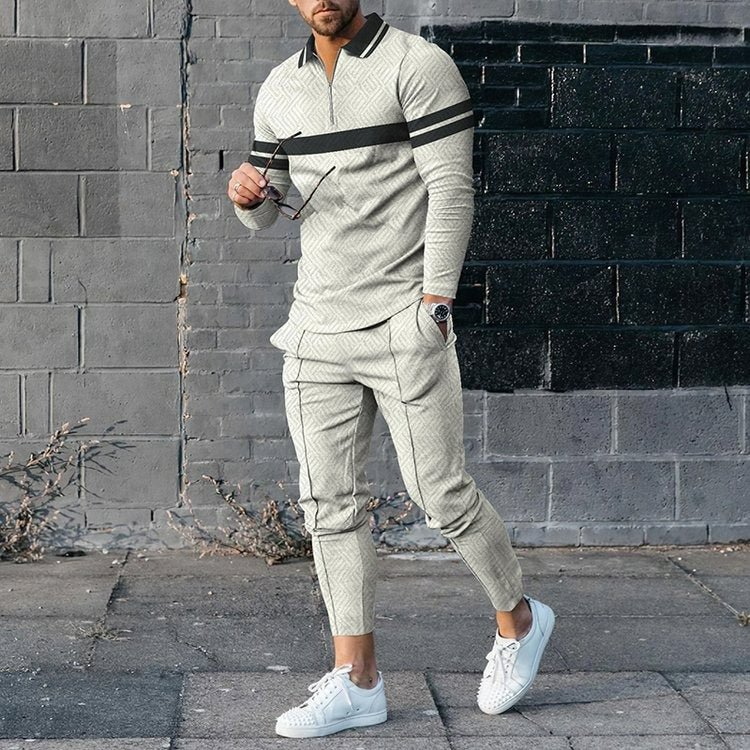 Men's Personalized Polo Shirt And Pants Two Piece Set-02