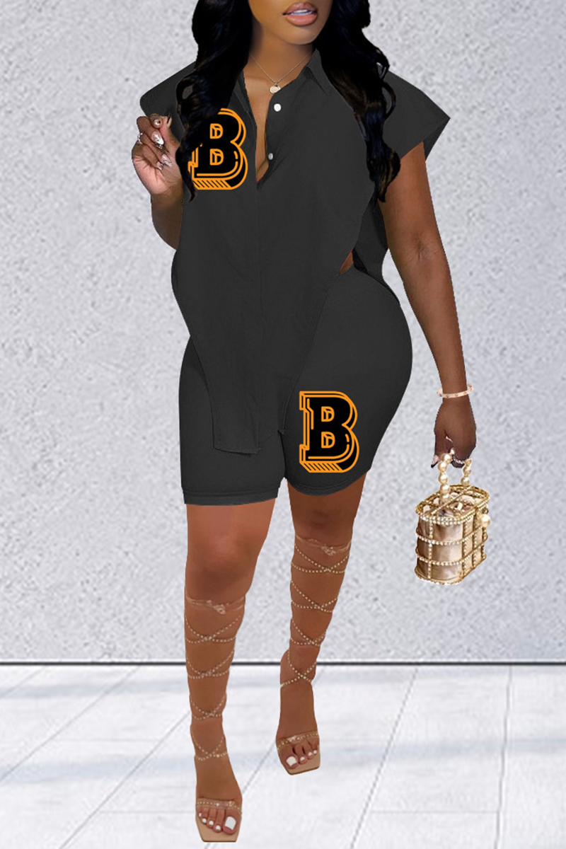 Pink Fashion Casual Letter Print Asymmetrical Turndown Collar Sleeveless Two Pieces