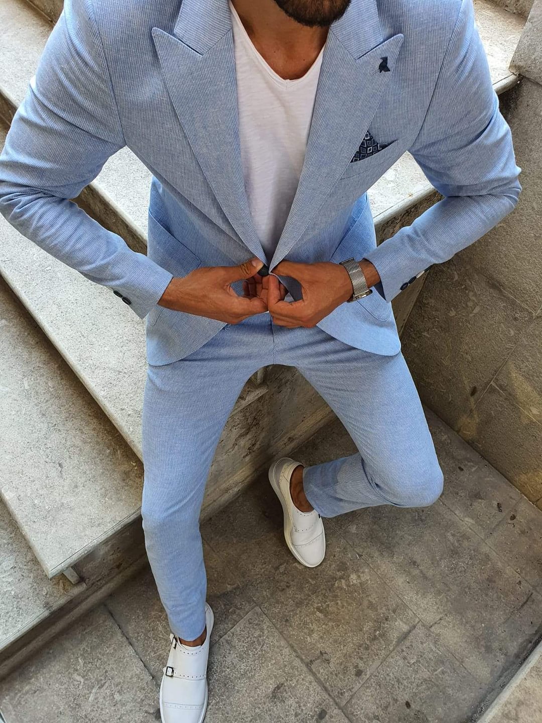 Jhon Slim fit Striped Linen Blue Blazer Only