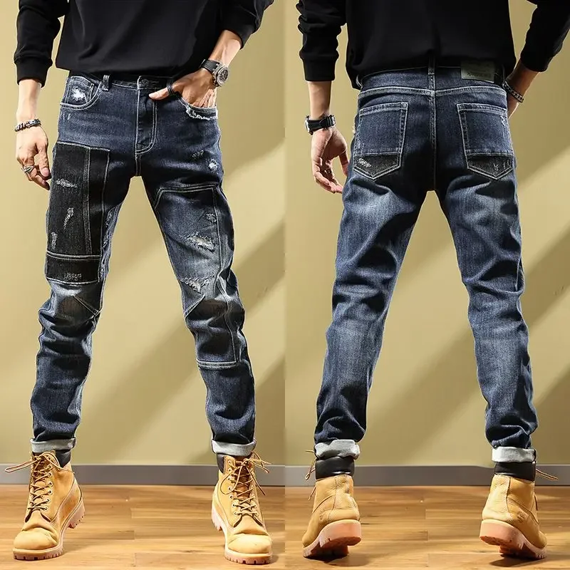 Gamechancemagic Broken with Holes Torn Man Cowboy Pants Cargo Graphic Trousers Jeans for Men Ripped Autumn Clothing Retro Stacked Cotton Casual