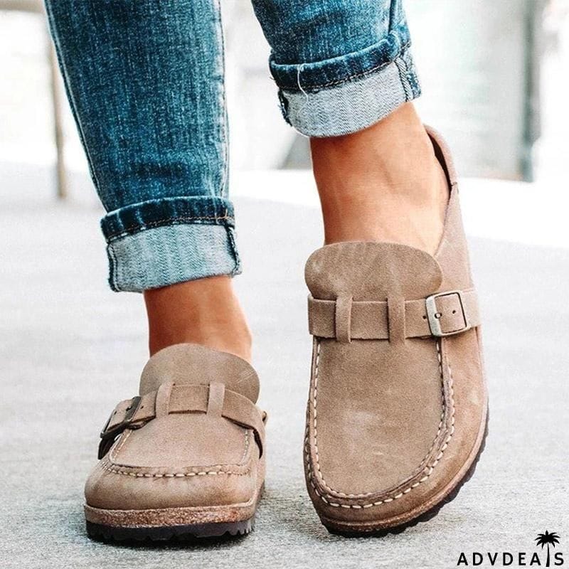 Women’s Casual Round Toe Flat Heel Slip On Backless Loafers