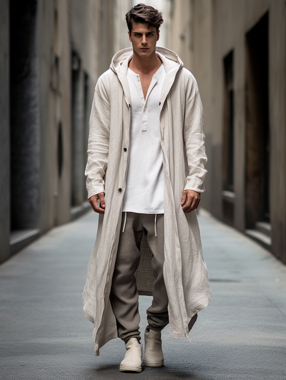 White Linen Hood Causal Coat