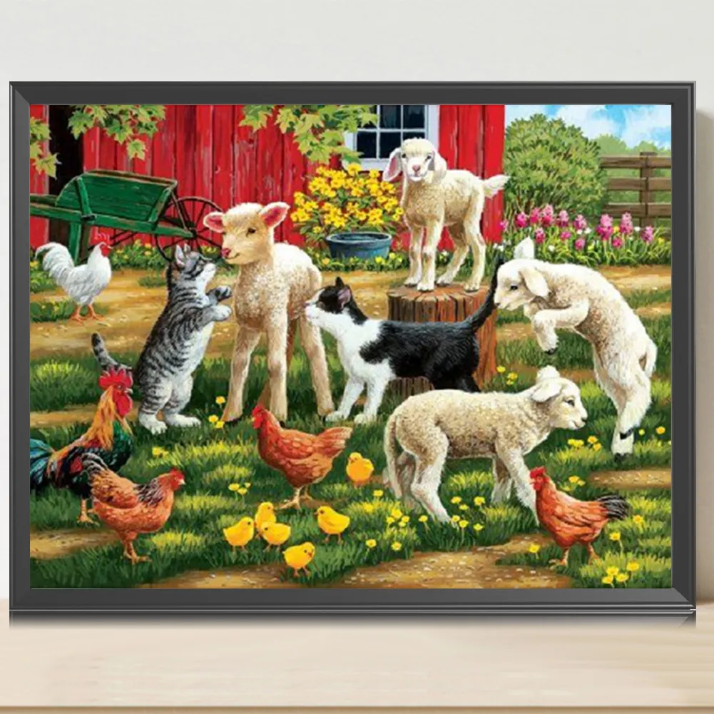 Diamond Painting - Full Square Drill - Kittens and sheep(Canvas|40*30cm)