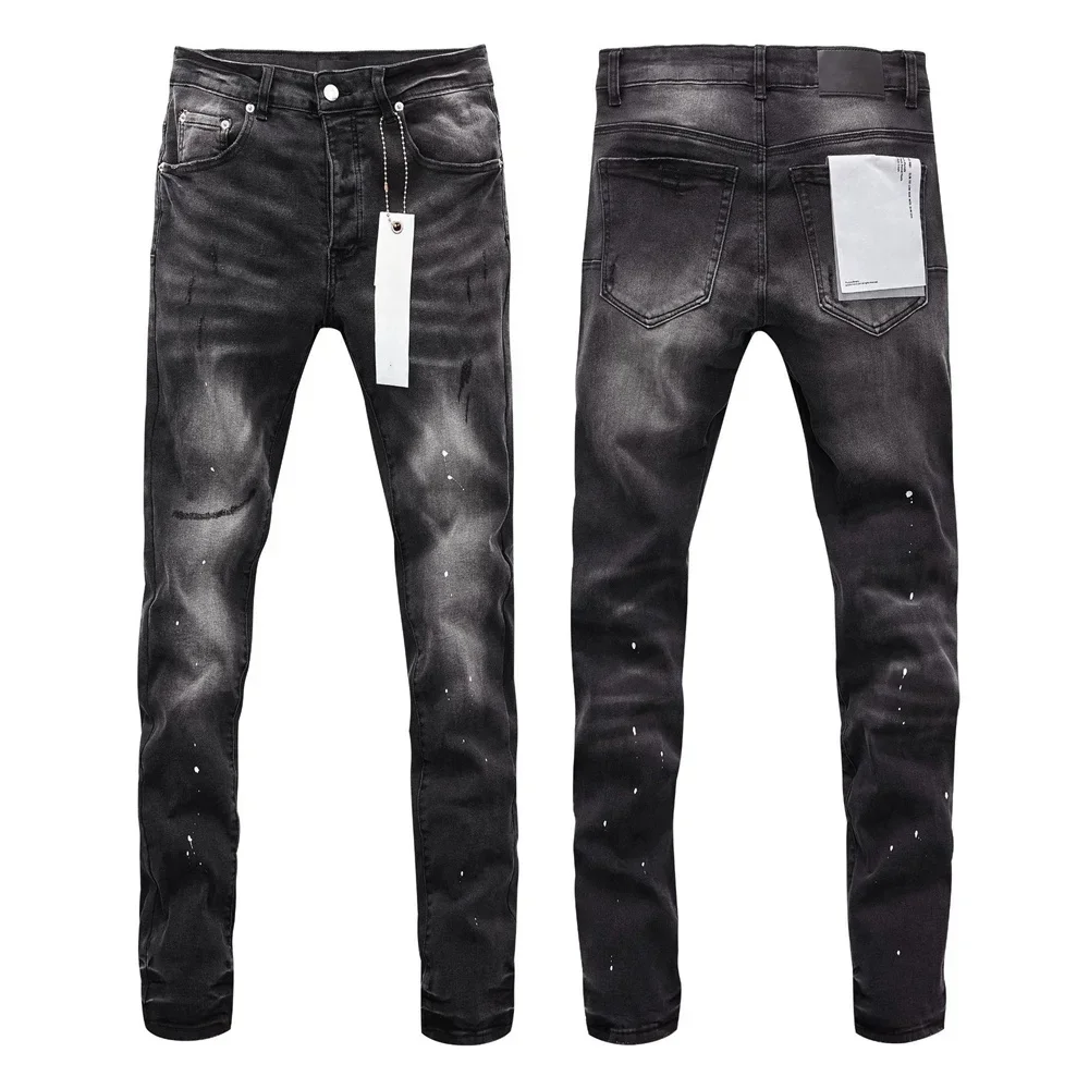 Wimaskel New Purples jeans American high street Retro wash hole patch trend straight Stylish low raise Elastic Skinny jeans brand pants