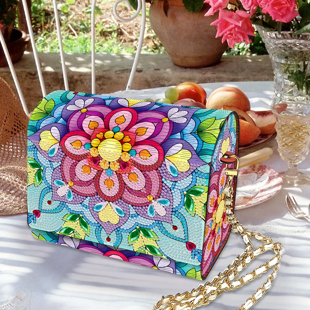 DIY Mandala Diamond Art Wooden Coin Pouch with Chain 5D Diamond Painting Purse