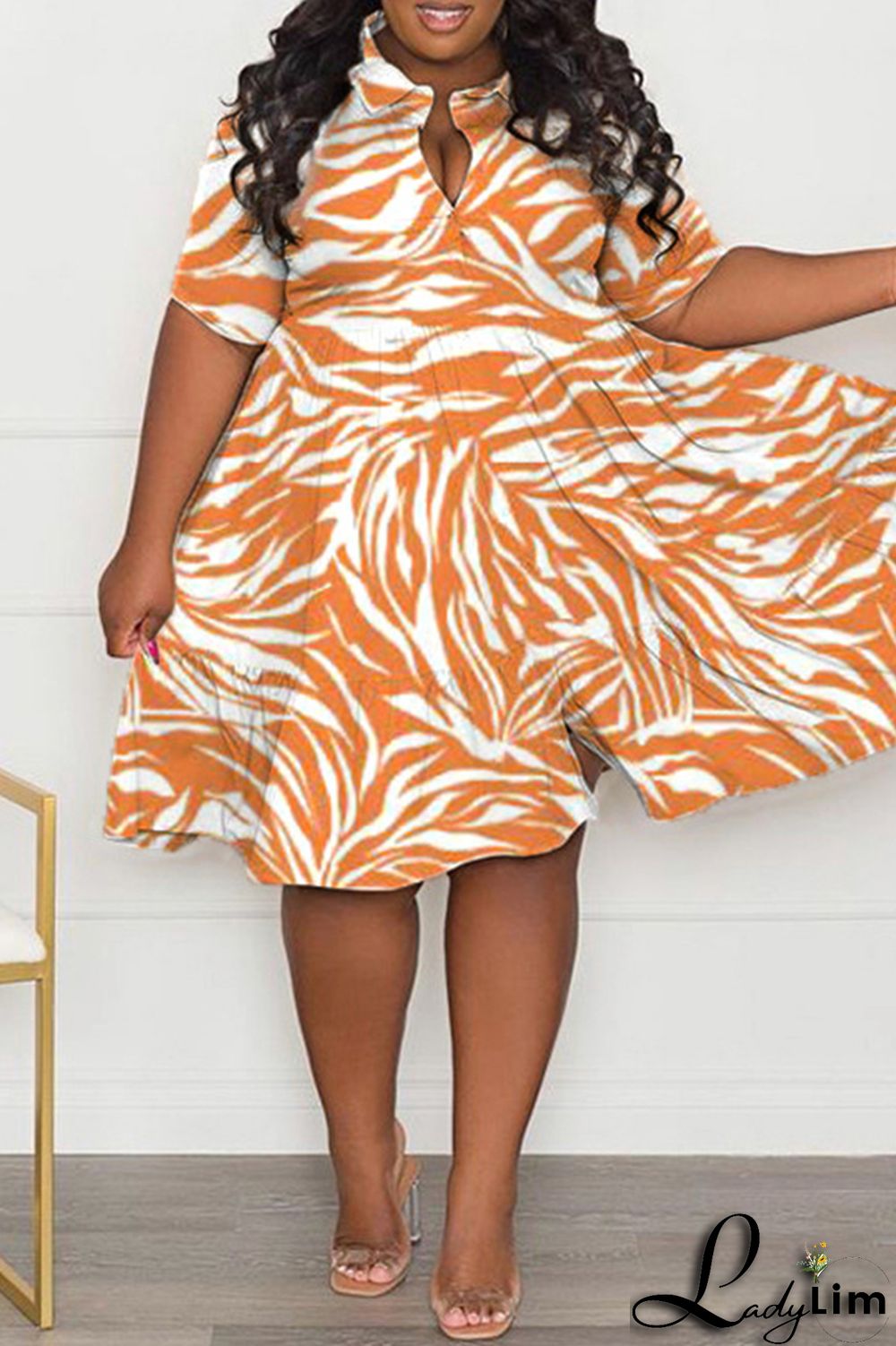 Purple Casual Print Patchwork Fold Turndown Collar A Line Plus Size Dresses