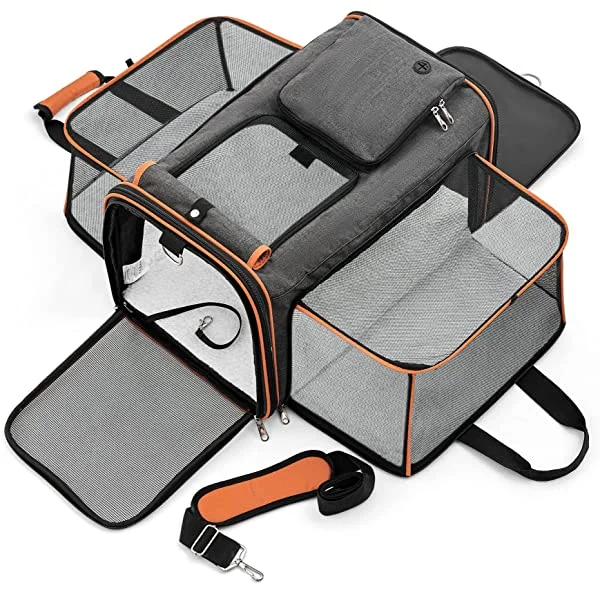 Fuledpet Airline Approved Pet Carrier - Expandable Cat Carrier, Travel Pet Carriers for Small Dogs, Soft-Sided Puppy Carriers with Sherpa Pad, 17x11x11 inch M(17x11x11") Dark Grey