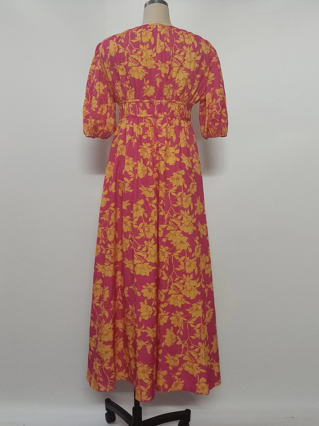 Athvotar Athvotar Summer Print V-Neck Sexy Bohemian Bubble Sleeve Holiday Beach Dress