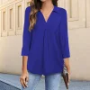 Gioiacombo&trade; Camicia allentata con scollo a V tinta unita casual da donna nuova