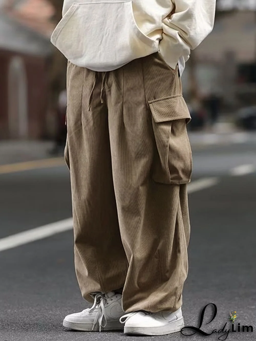 Men's Vintage Corduroy Multi Pocket Drawstring Cargo Pants