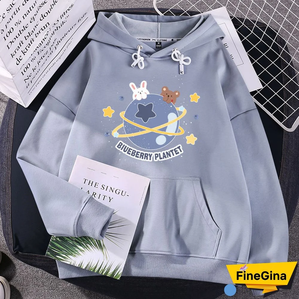 Blueberry Planet Print Loose Hoodie
