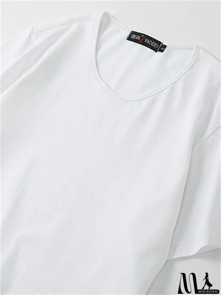 MidiSono - Men's Short Sleeve Solid Color Round Neck Cotton T-Shirt