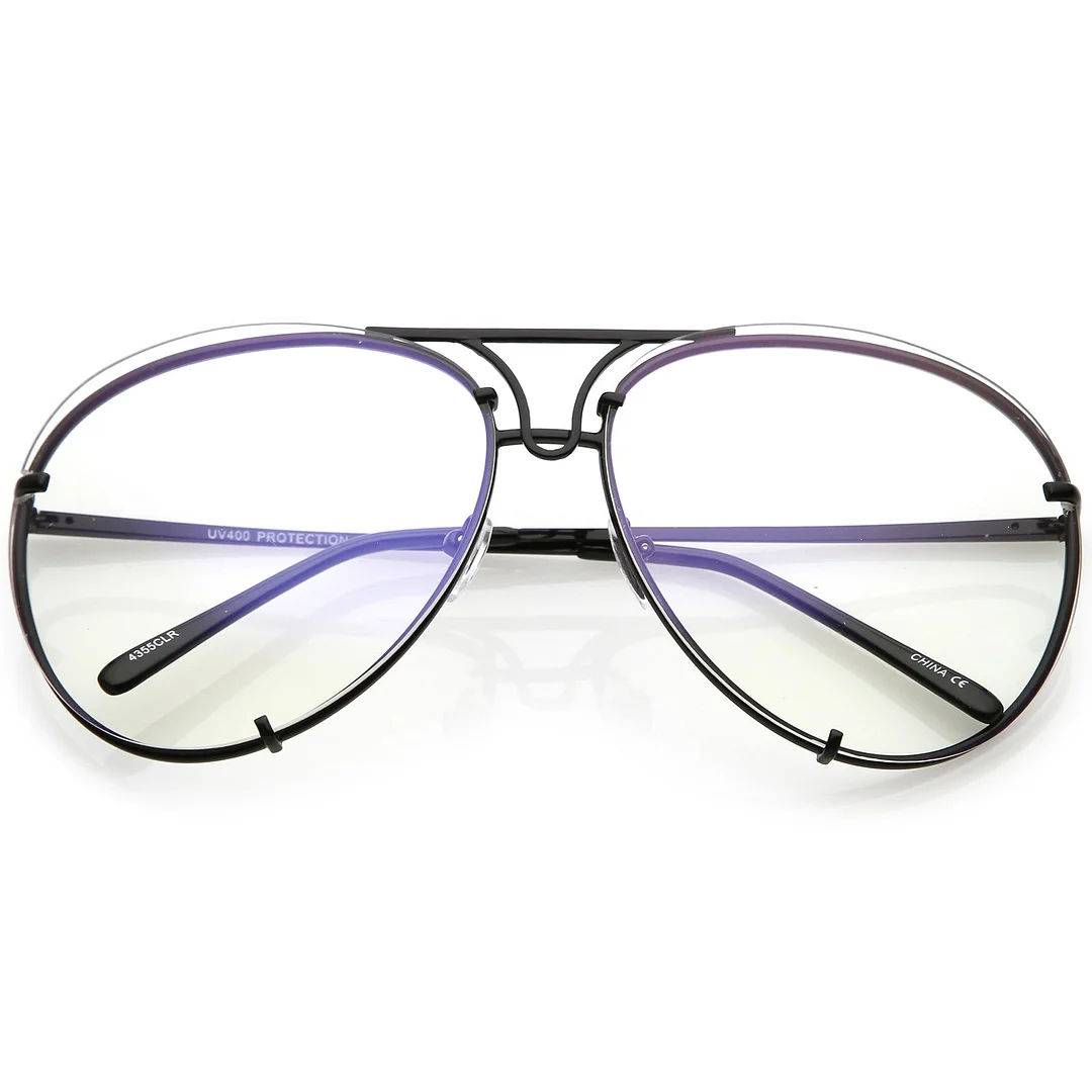 Oversize Rimless Aviator Glasses Unique Nose Piece Clear Lens 67mm