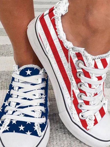 Star Striped Lace Up Sneakers