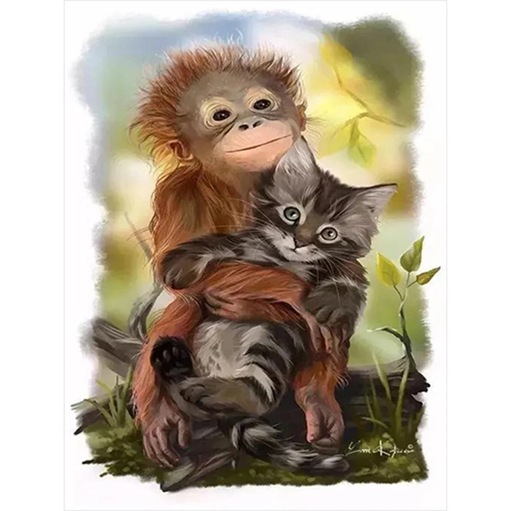 Diamond Painting - Full Round Drill - Monkey Cat(30*40cm)