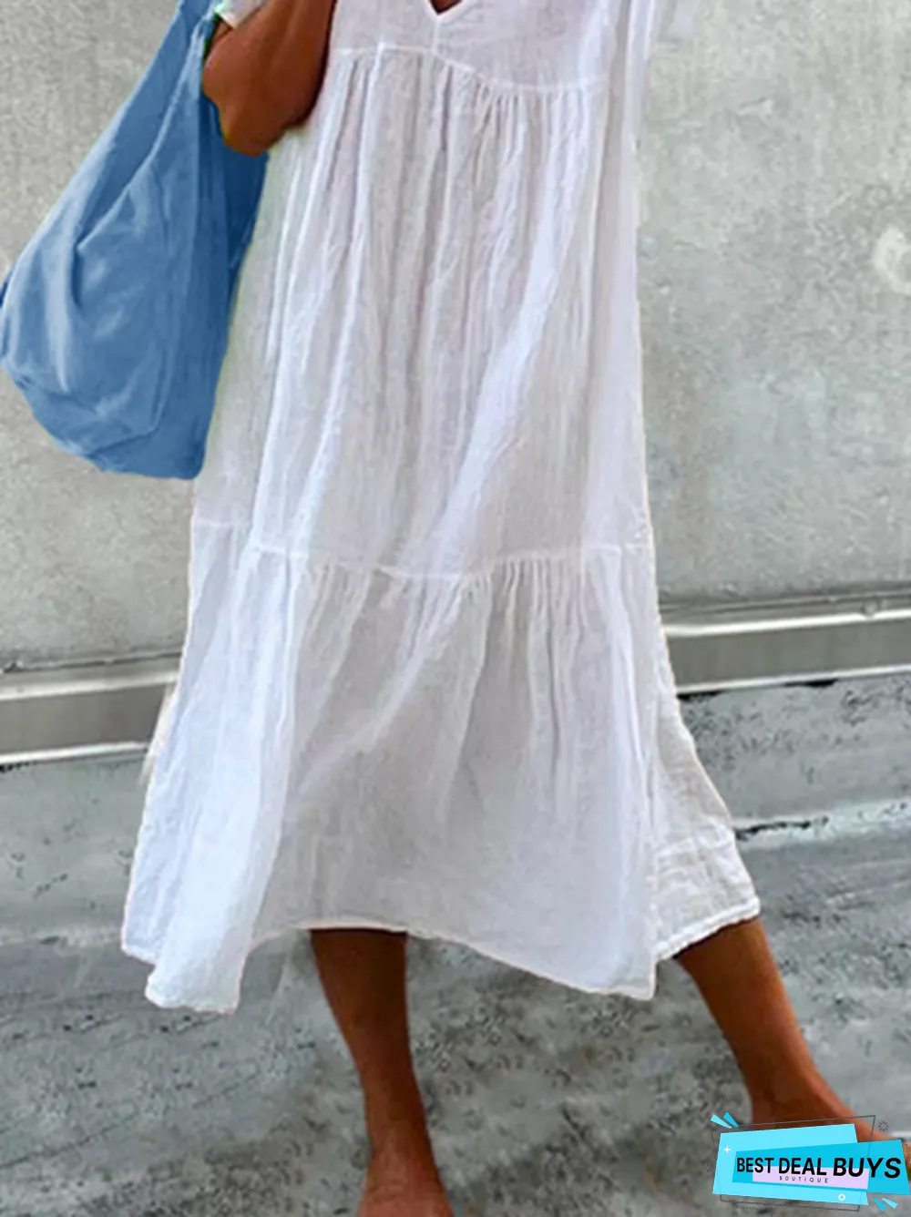 V Neck Casual Cotton Dress