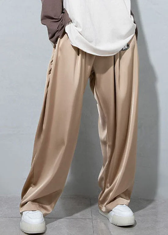 French coffee drawstring Pockets wide leg Pants Spring