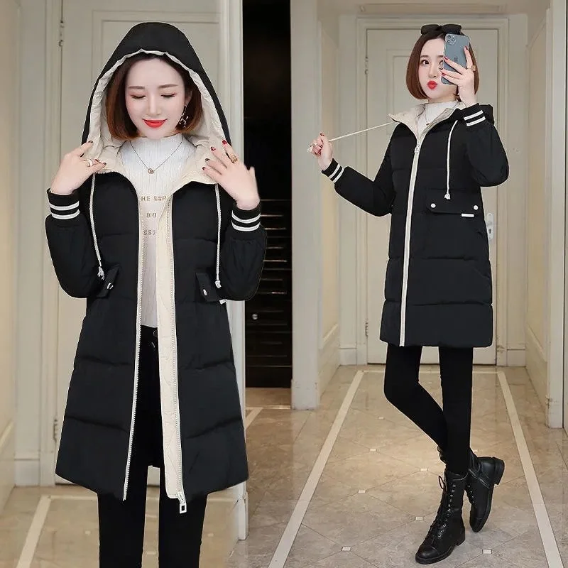 Affordable Parkas Hooded Coats 2021 New Winter Jacket Casual Women's Parka Big Pocket Splicing Warm Cotton Jacket Female Outover