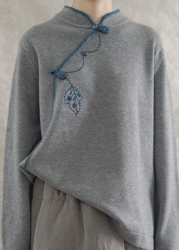 Fashion Grey Loose Oriental Fall Knit Long Knit sweaters CK1537- Fabulory