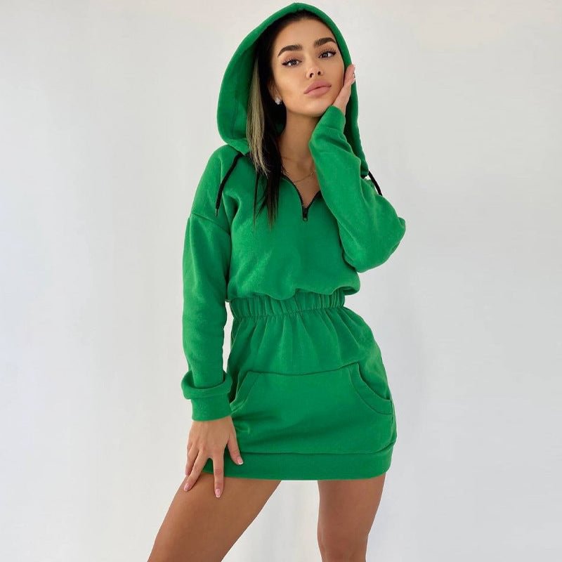 Women's Cinched Hoodie Long Sweater Fashion Casual Dress