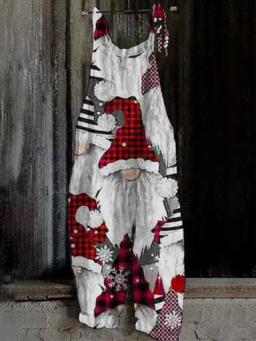 Santa Vintage Print Casual Jumpsuit