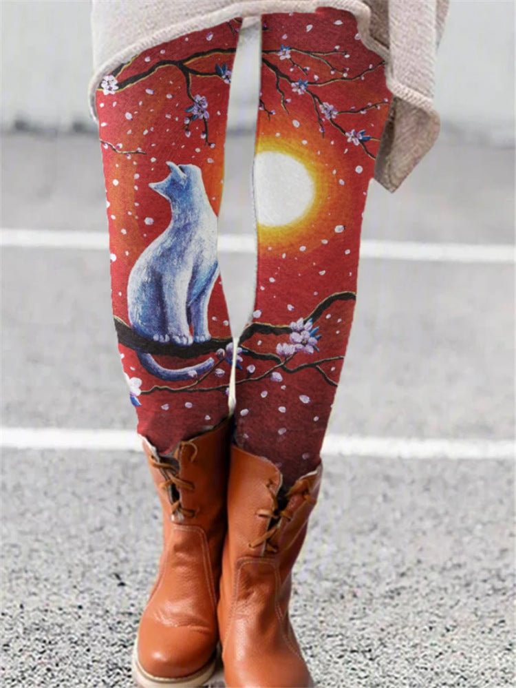 Elastic Printed Thin Christmas Pants
