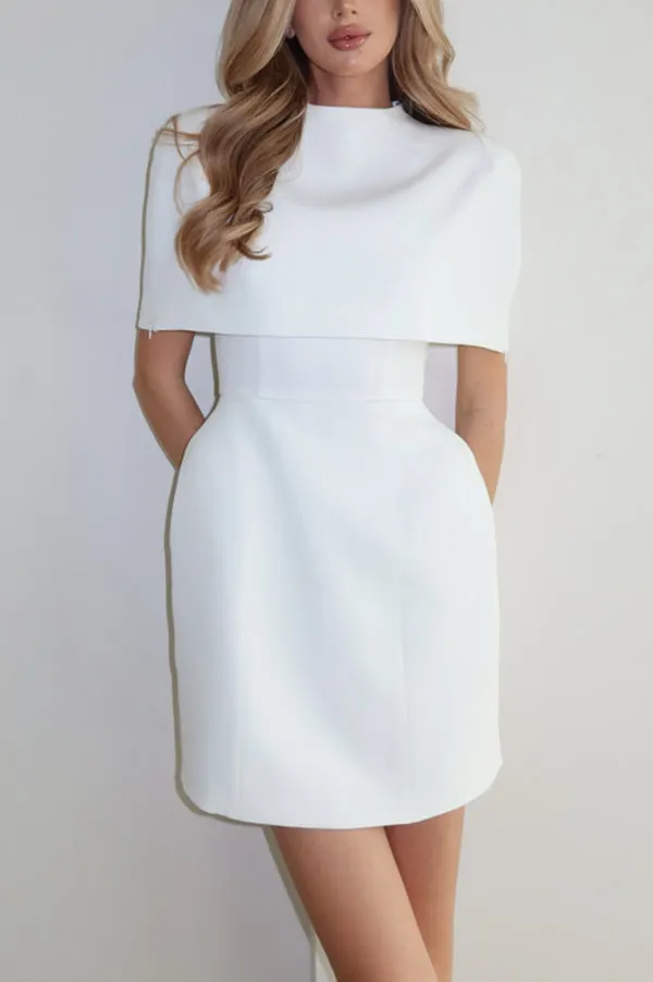 Solid Color Shawl and Square Neck Sleeveless Fitted Mini Dress Two-piece Set