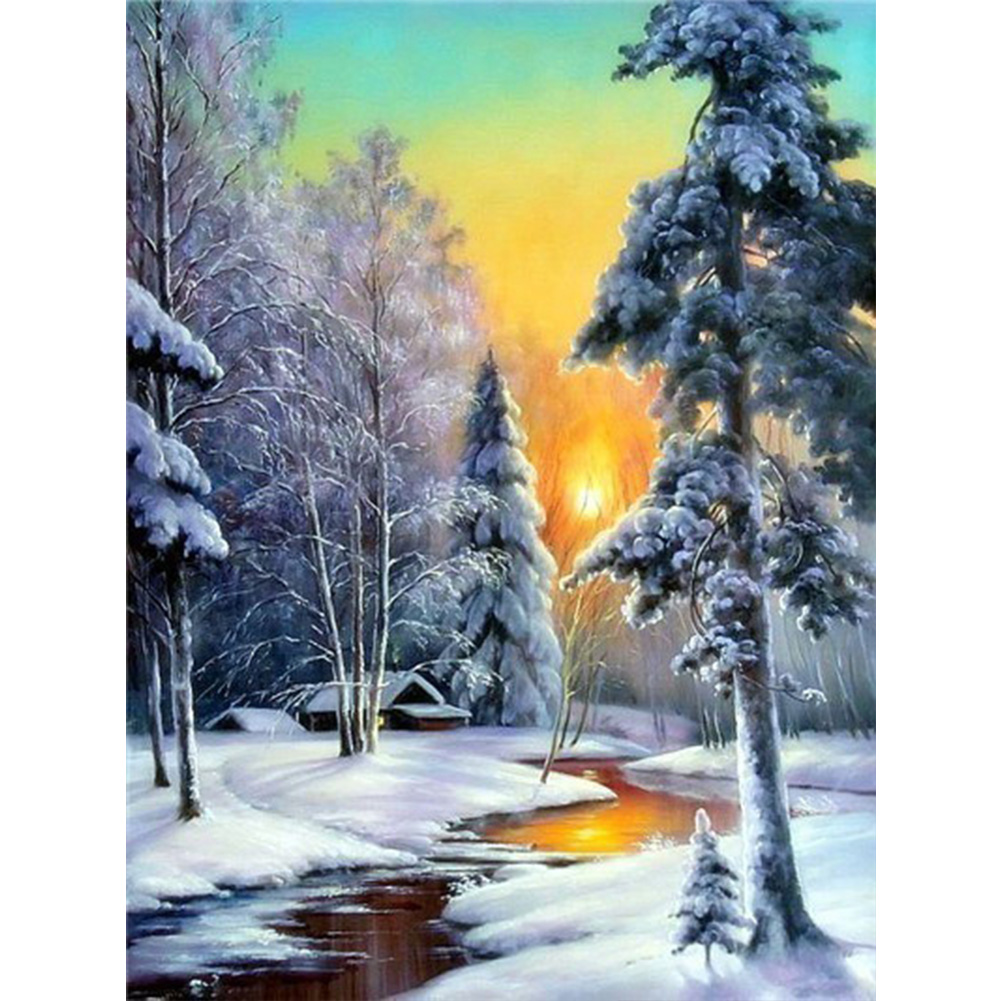 Snow Sunset 40*50cm(canvas) Full Round Drill Diamond Painting gbfke
