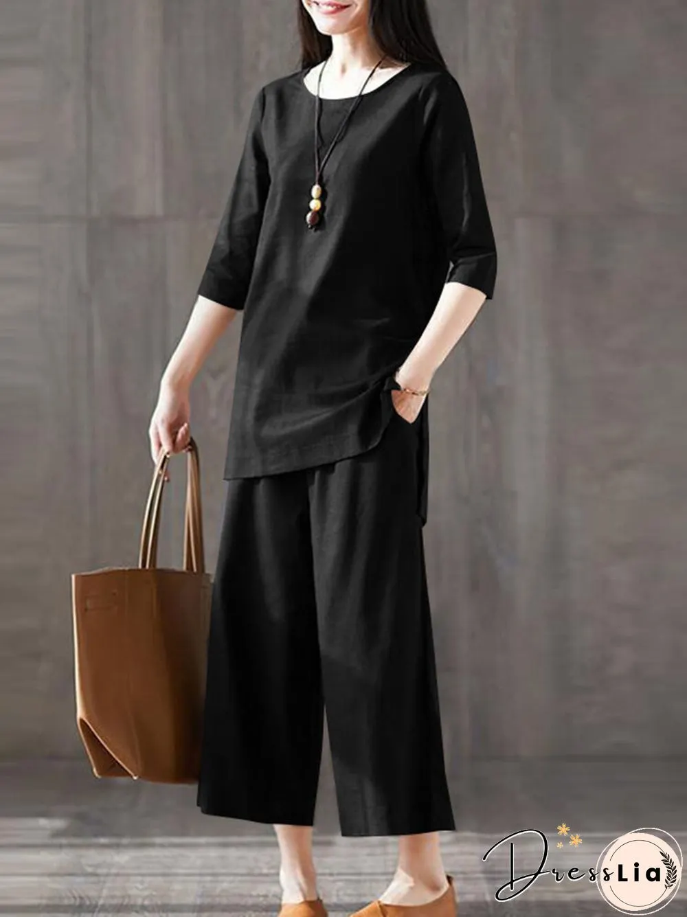 Solid Pocket High-low Slit Straight Leg Two Pieces Suit