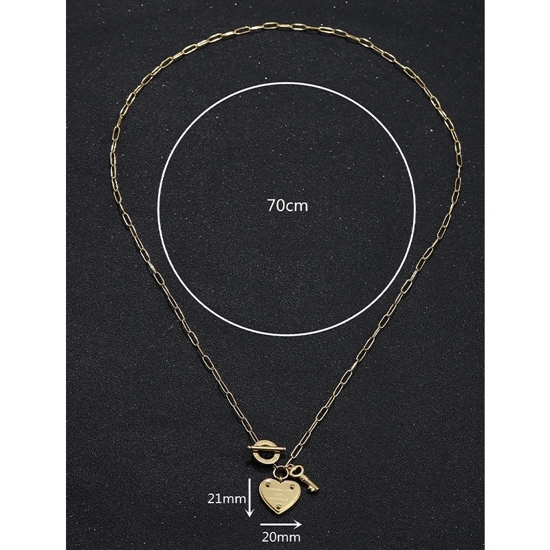 Casual Hip-Hop Minimalist Letter Heart Shape Key Titanium Steel Pendant Necklace