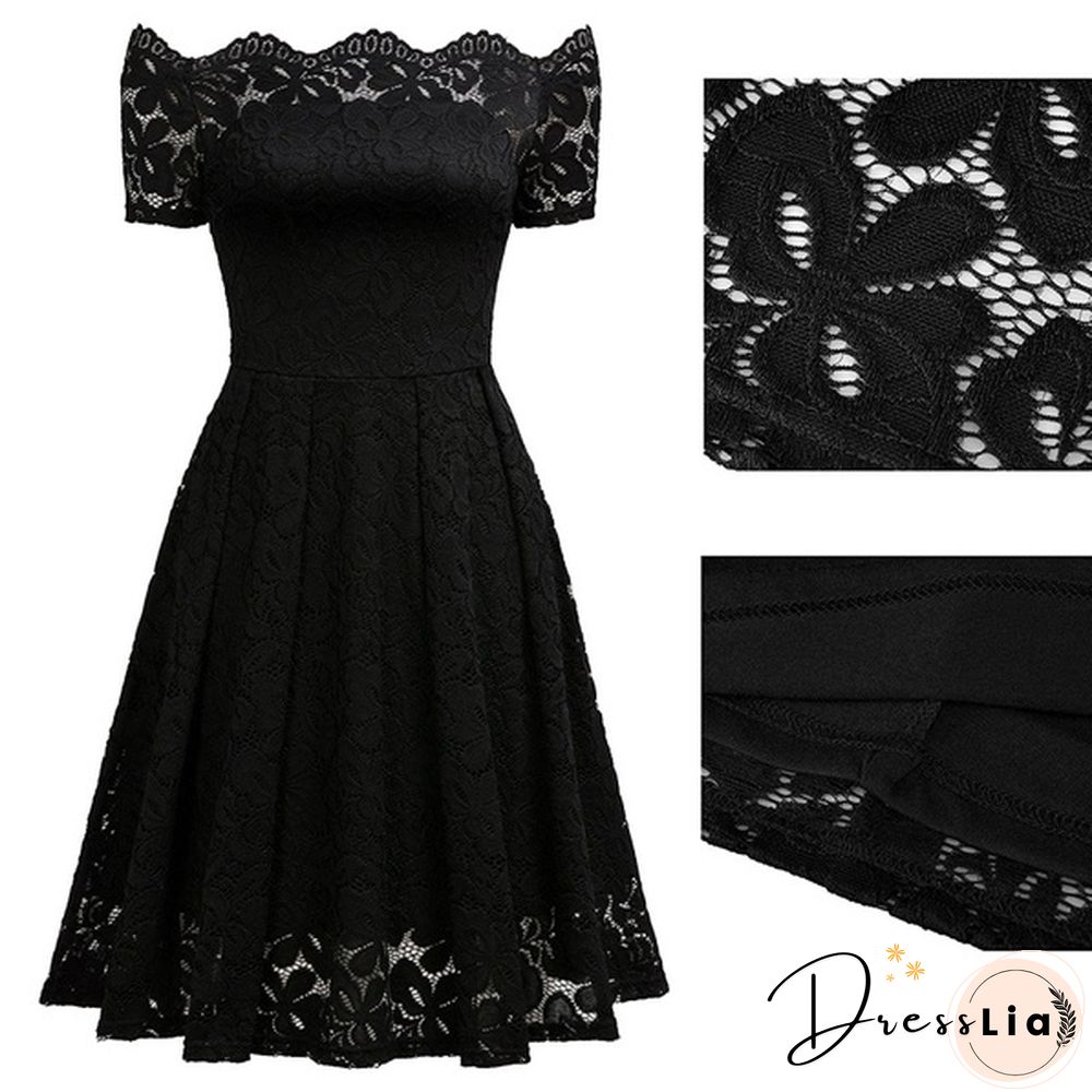 New Fashion Women Off Shoulder Slim Fit Lace Dress Elegant Strapless Short Sleeve Cutout