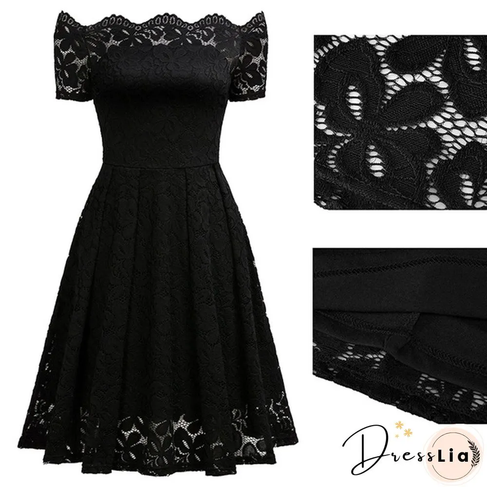 New Fashion Women Off Shoulder Slim Fit Lace Dress Elegant Strapless Short Sleeve Cutout
