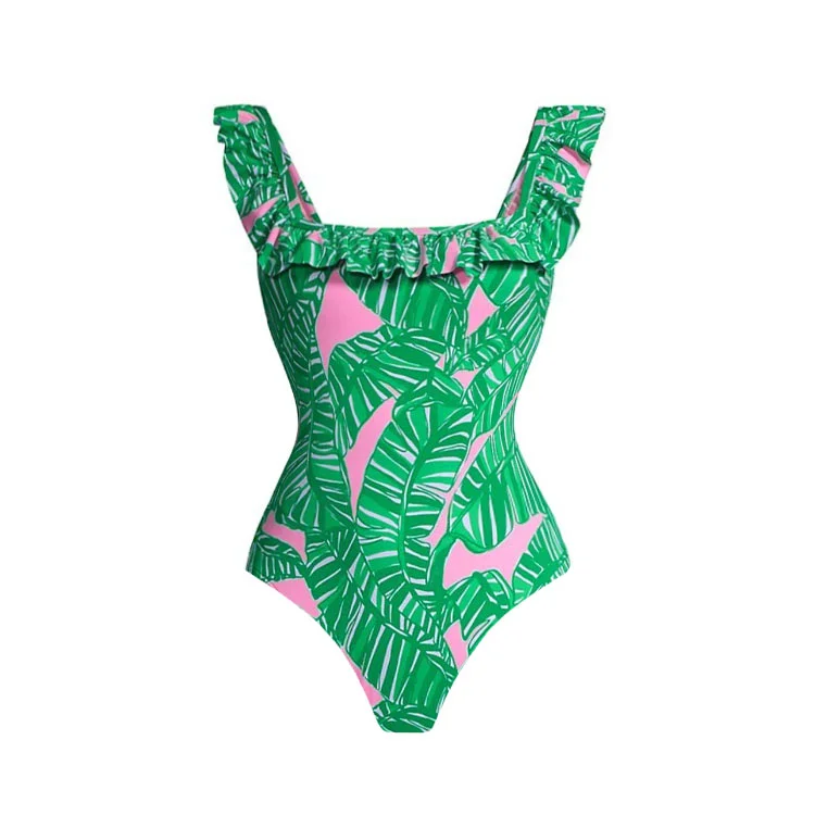 Ruffle Jungle Printed One Piece Swimsuit and Skirt