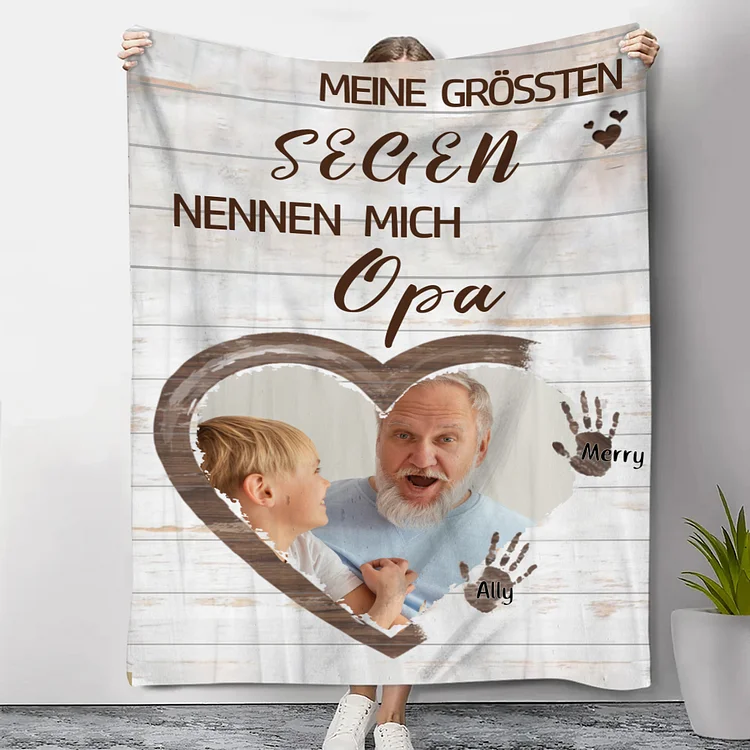 Kettenmachen Personalisierter Text & Foto & 2 Namen Decke-Großelterntag Geschenk für Opa