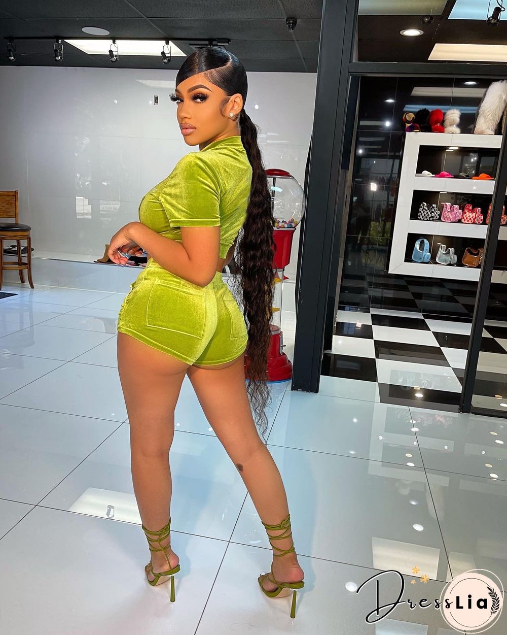 Velvet Crop Tops Biker Shorts Workout Matching Sets