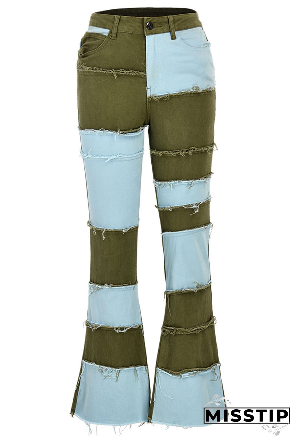 Green Fashion Patchwork Denim Jeans