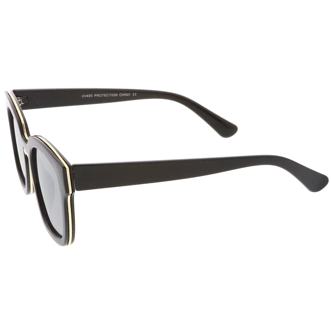 Modern Metal Trim Bridge Square Mirror Flat Lens Horn Rimmed glasses 50mm