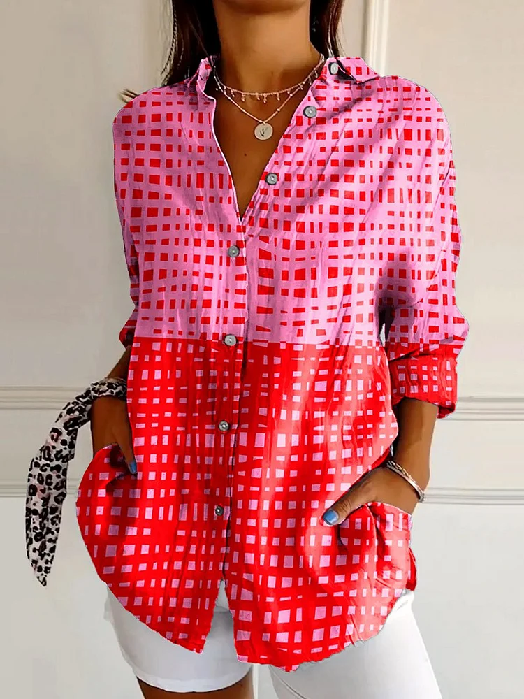 Women's Abstract Vibrant Bold Fun Colorful Geometric Stripes Art Print Casual Cotton Shirt