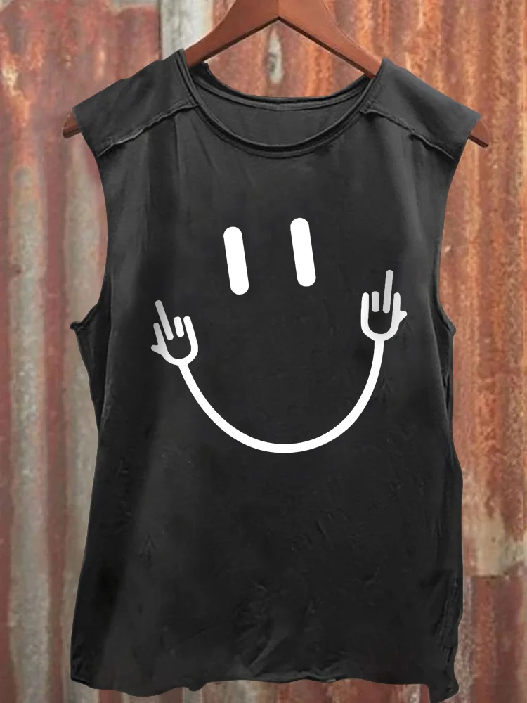 Teecade Teecade Smile Face Middle Finger Funny Sarcasm Meme Quote Tank Top