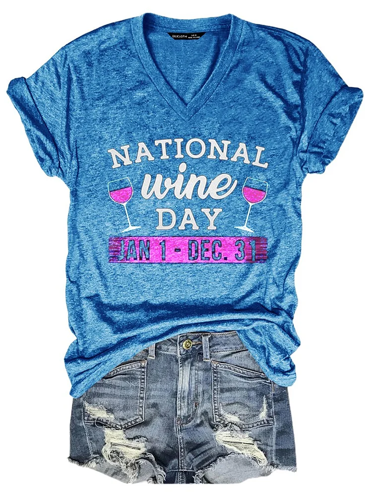 Bestdealfriday National Wine Day Jan 1 Dec 31 Short Sleeve Letter Woman's Shirts Tops