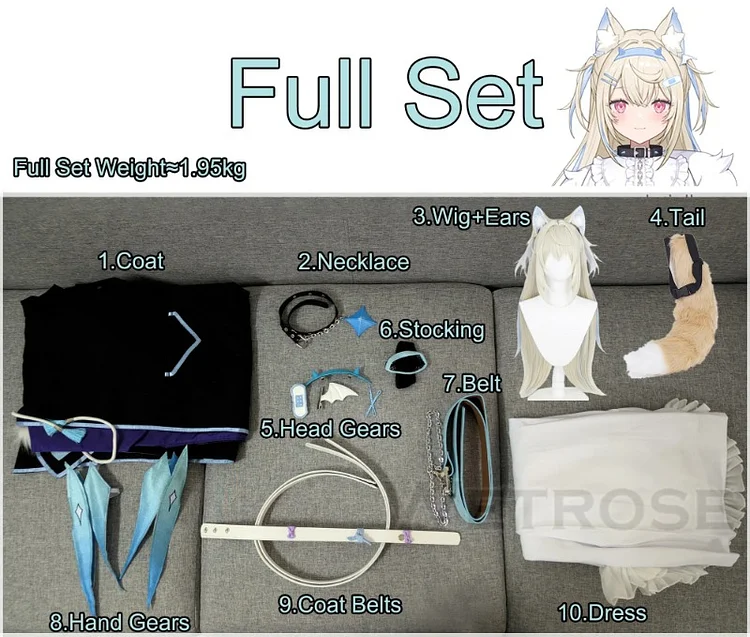 【Wetrose】In Stock Fuwawa Mococo Abyssgard Hololive EN Cosplay Costume Wig Ear Tail Full Set 