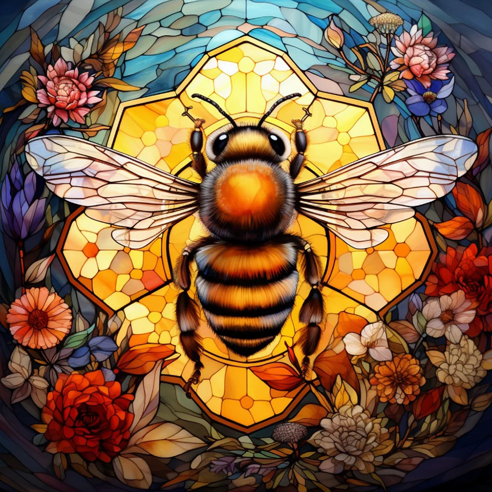 Full Round Diamond Painting - Stained Glass Flower Bee(Canvas|40*40cm)