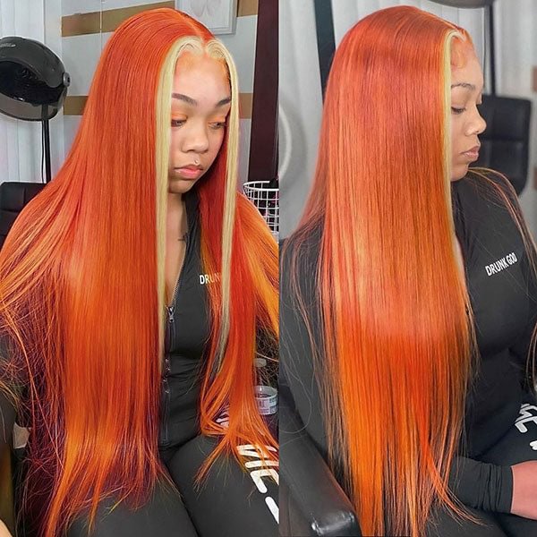 Junoda Orange Ginger Ombre Blonde 613 4x4 13x4 Lace Frontal Straight Hair Wig