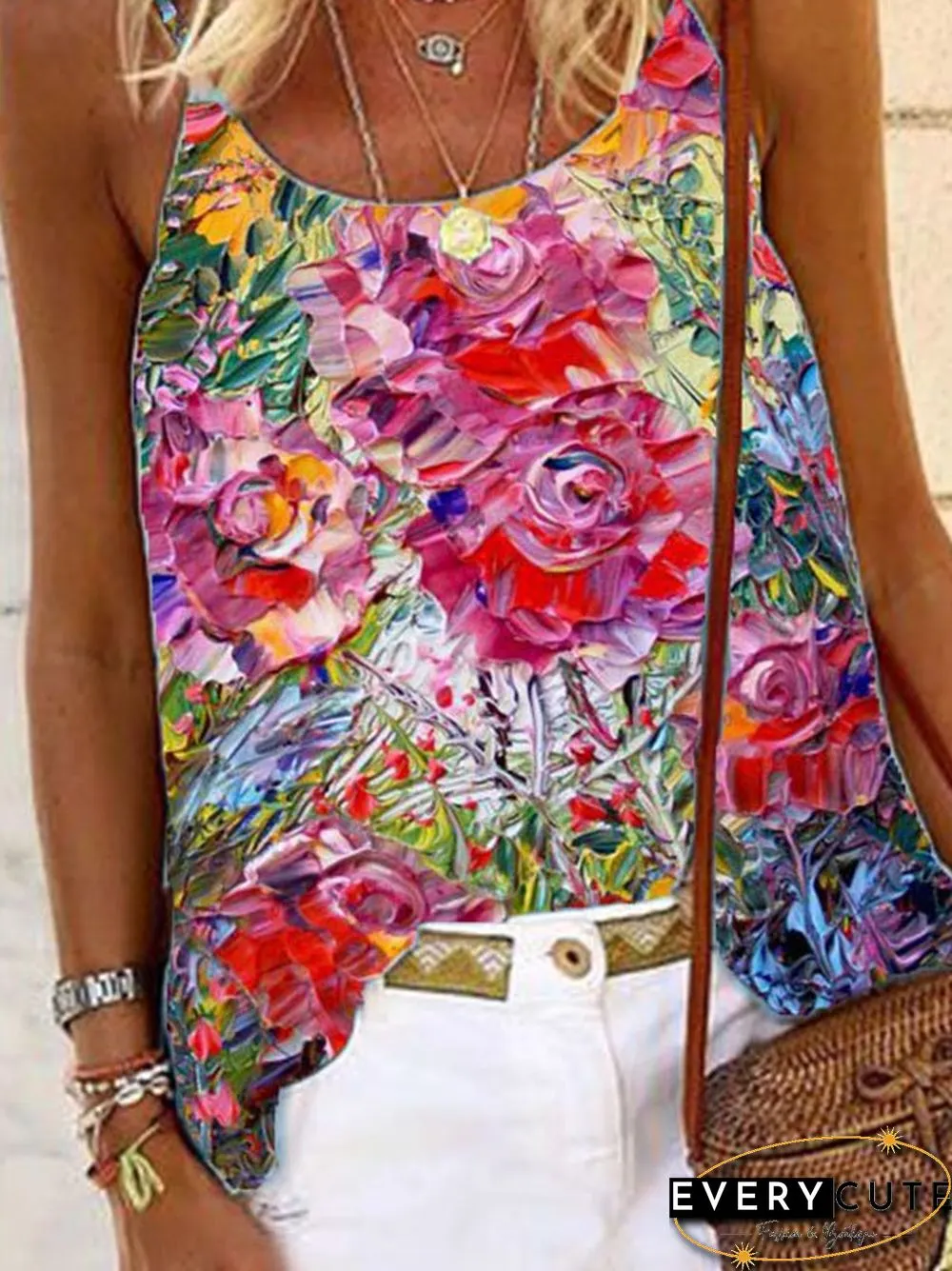 Casual Cotton-Blend Floral-Print Tops