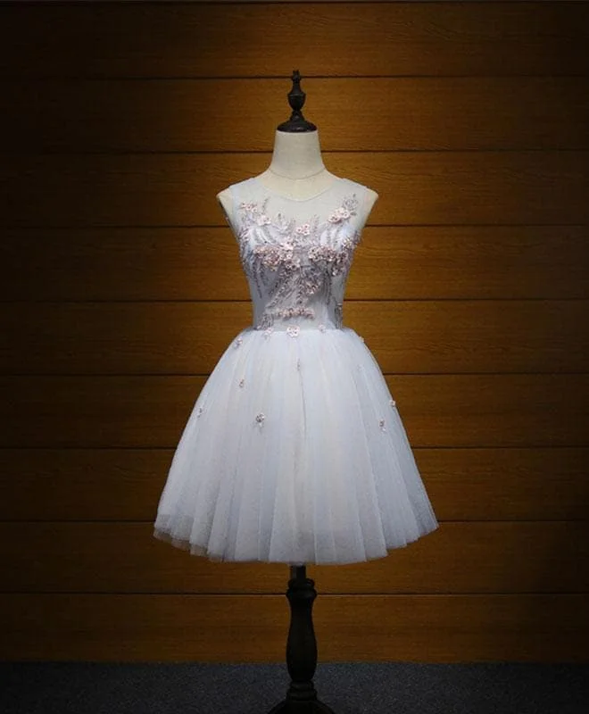 Cute Tulle Lace Applique Short Prom Dress, Cute Evening Dress